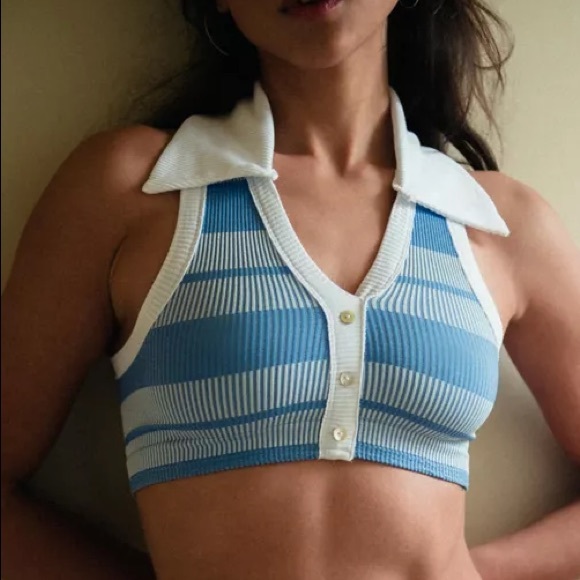 UO OFU Polo Collar Bralette Crop Top - Picture 4 of 4